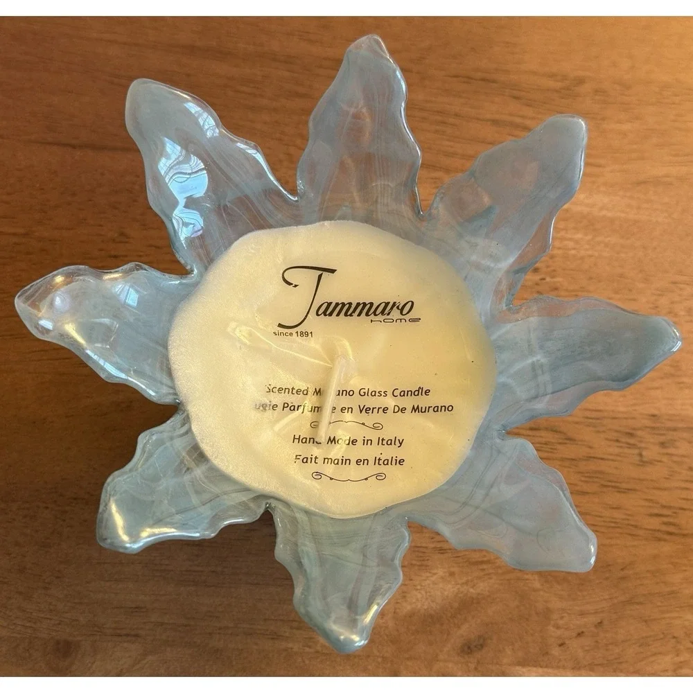 VTG Murano Italian Art Glass Tammaro 8 Pedal‎ Blue Swirl Scented Candle Holder